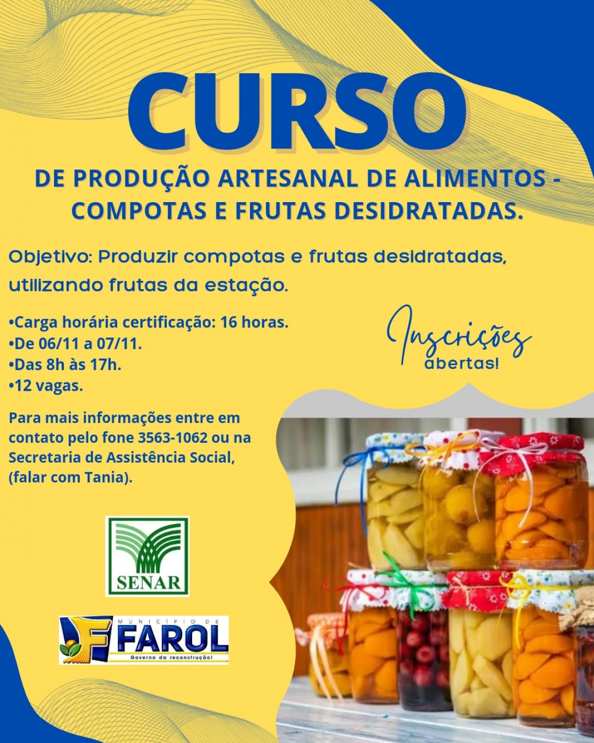 Farol/Senar: Curso de Produção Artesanal de Alimentos  em compotas e frutas cristalizadas está com vagas abertas  